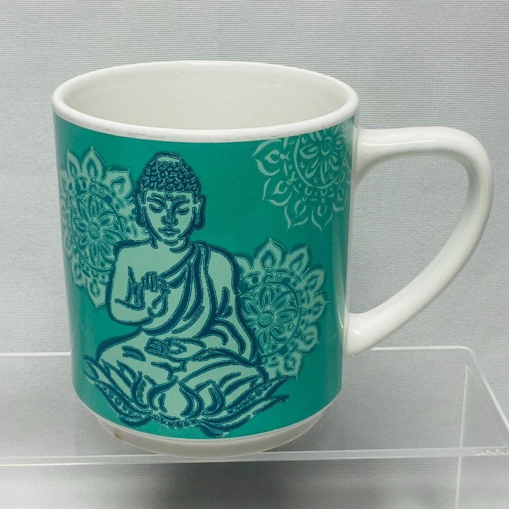 Buddha Meditation Inspirational Coffee Mug Turquoise Mandala Design 20 oz